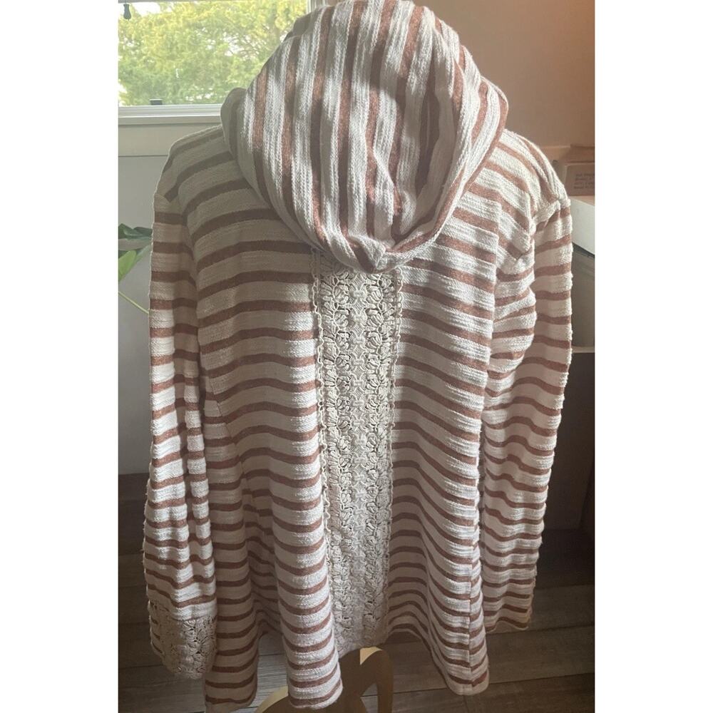 Entro Red Cream Lace Back & Cuff Tie Front Terry Cloth Cardigan L Cotton Beach